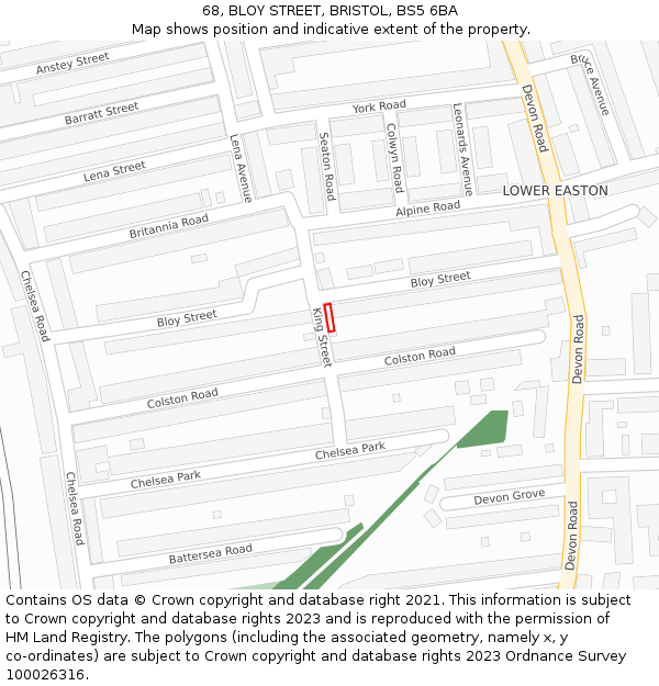 68, BLOY STREET, BRISTOL, BS5 6BA: Location map and indicative extent of plot