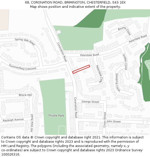 68, CORONATION ROAD, BRIMINGTON, CHESTERFIELD, S43 1EX: Location map and indicative extent of plot