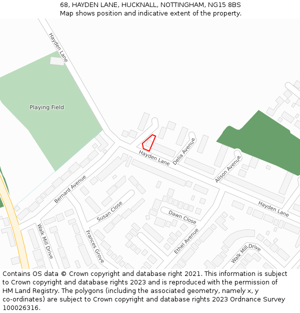 68, HAYDEN LANE, HUCKNALL, NOTTINGHAM, NG15 8BS: Location map and indicative extent of plot