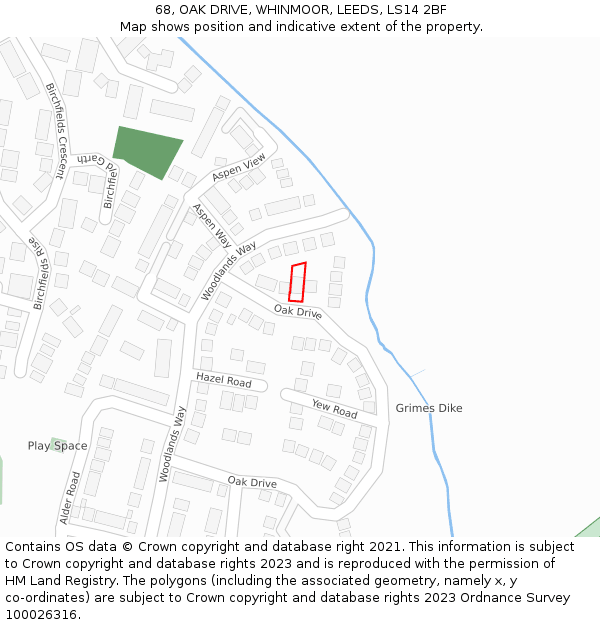 68, OAK DRIVE, WHINMOOR, LEEDS, LS14 2BF: Location map and indicative extent of plot
