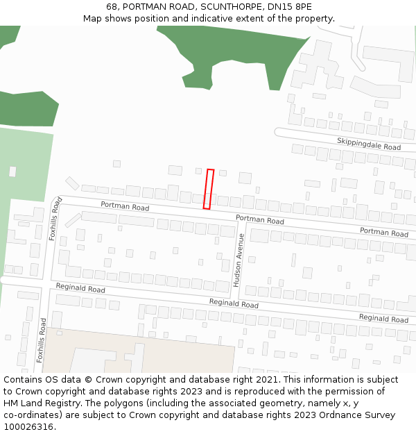68, PORTMAN ROAD, SCUNTHORPE, DN15 8PE: Location map and indicative extent of plot