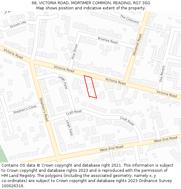 68, VICTORIA ROAD, MORTIMER COMMON, READING, RG7 3SG: Location map and indicative extent of plot