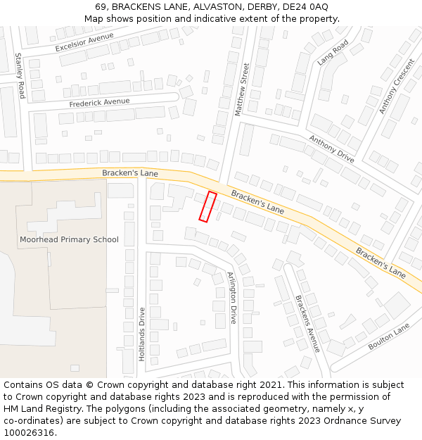 69, BRACKENS LANE, ALVASTON, DERBY, DE24 0AQ: Location map and indicative extent of plot