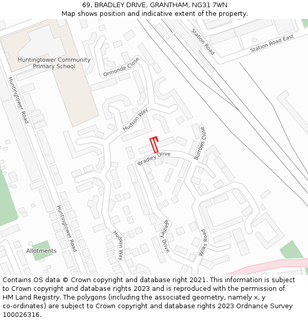 69, BRADLEY DRIVE, GRANTHAM, NG31 7WN: Location map and indicative extent of plot