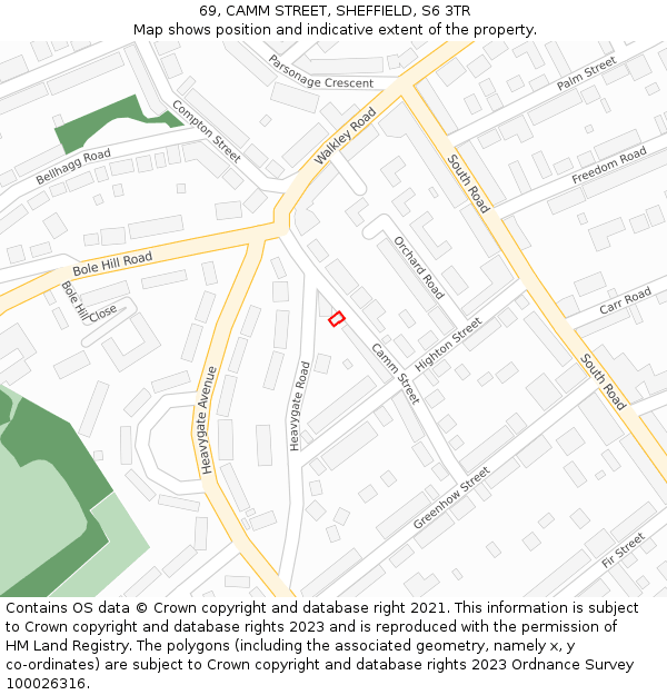 69, CAMM STREET, SHEFFIELD, S6 3TR: Location map and indicative extent of plot