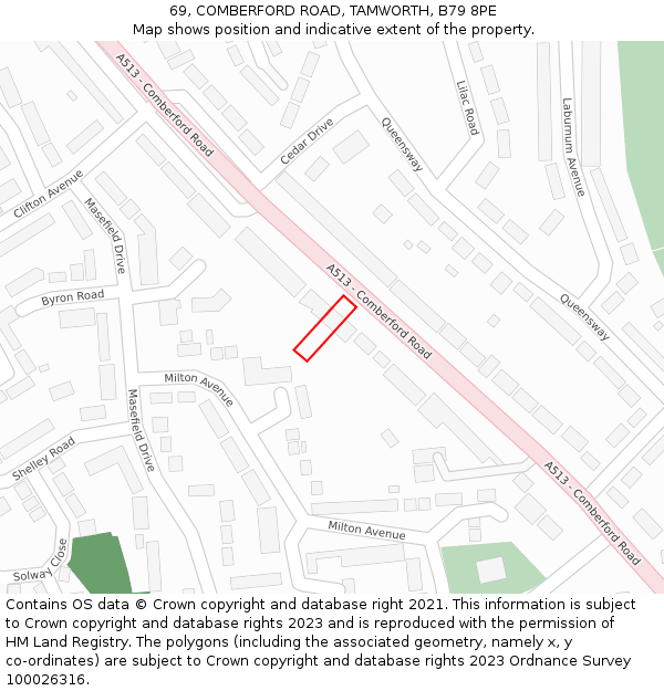 69, COMBERFORD ROAD, TAMWORTH, B79 8PE: Location map and indicative extent of plot