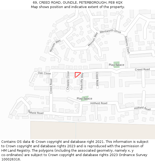 69, CREED ROAD, OUNDLE, PETERBOROUGH, PE8 4QX: Location map and indicative extent of plot