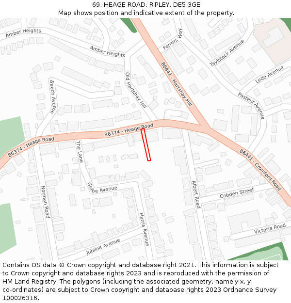 69, HEAGE ROAD, RIPLEY, DE5 3GE: Location map and indicative extent of plot