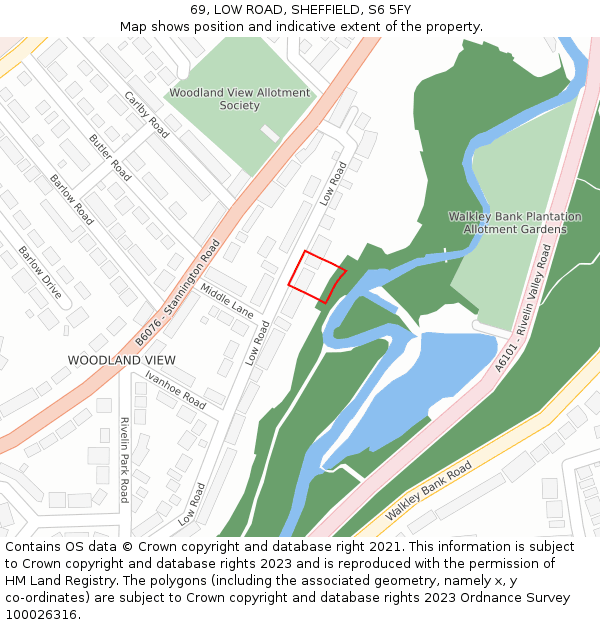 69, LOW ROAD, SHEFFIELD, S6 5FY: Location map and indicative extent of plot