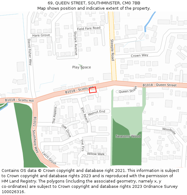 69, QUEEN STREET, SOUTHMINSTER, CM0 7BB: Location map and indicative extent of plot