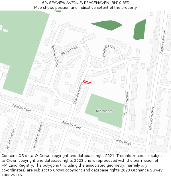69, SEAVIEW AVENUE, PEACEHAVEN, BN10 8FD: Location map and indicative extent of plot