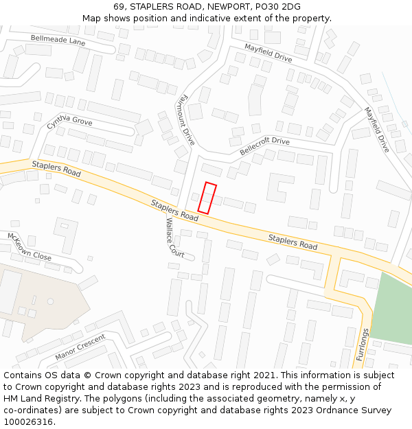 69, STAPLERS ROAD, NEWPORT, PO30 2DG: Location map and indicative extent of plot
