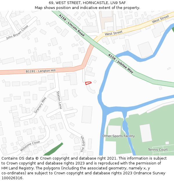 69, WEST STREET, HORNCASTLE, LN9 5AF: Location map and indicative extent of plot