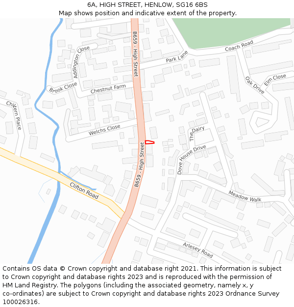 6A, HIGH STREET, HENLOW, SG16 6BS: Location map and indicative extent of plot
