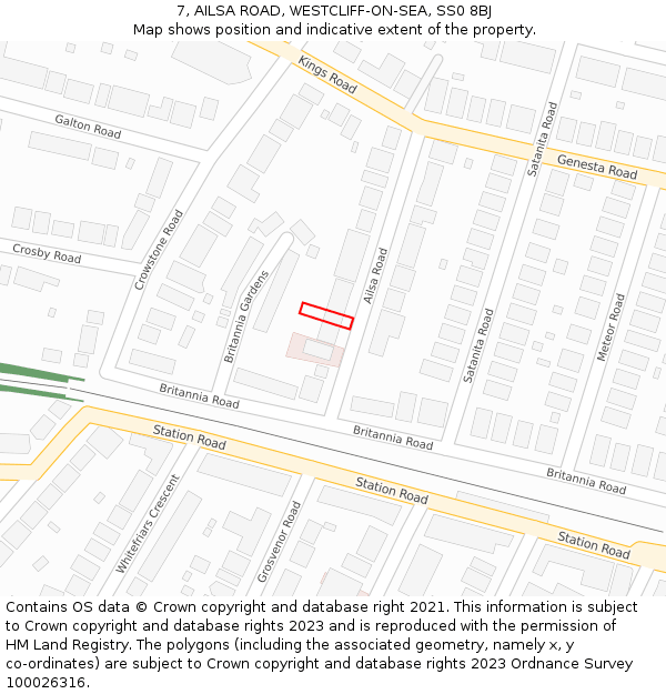 7, AILSA ROAD, WESTCLIFF-ON-SEA, SS0 8BJ: Location map and indicative extent of plot