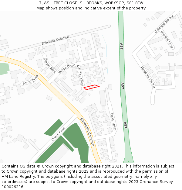 7, ASH TREE CLOSE, SHIREOAKS, WORKSOP, S81 8FW: Location map and indicative extent of plot