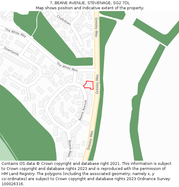 7, BEANE AVENUE, STEVENAGE, SG2 7DL: Location map and indicative extent of plot