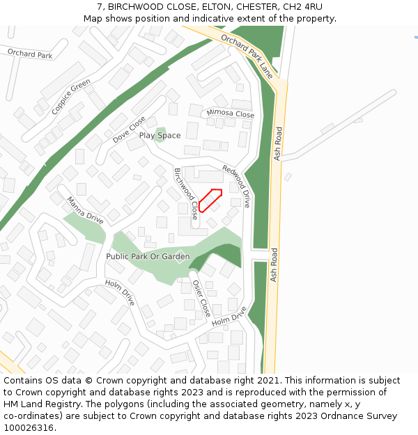 7, BIRCHWOOD CLOSE, ELTON, CHESTER, CH2 4RU: Location map and indicative extent of plot