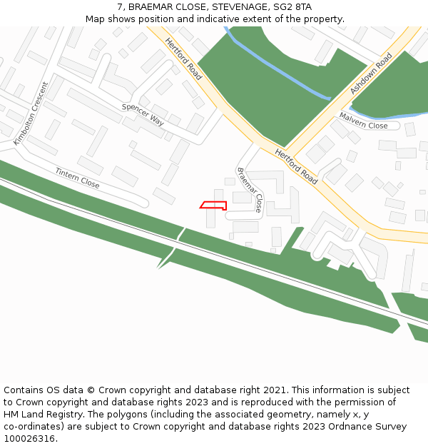 7, BRAEMAR CLOSE, STEVENAGE, SG2 8TA: Location map and indicative extent of plot