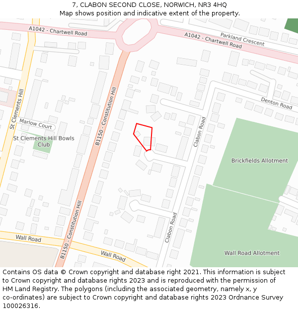 7, CLABON SECOND CLOSE, NORWICH, NR3 4HQ: Location map and indicative extent of plot