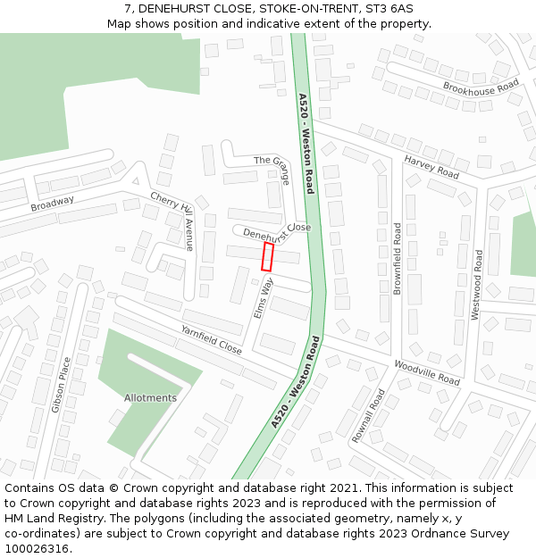 7, DENEHURST CLOSE, STOKE-ON-TRENT, ST3 6AS: Location map and indicative extent of plot