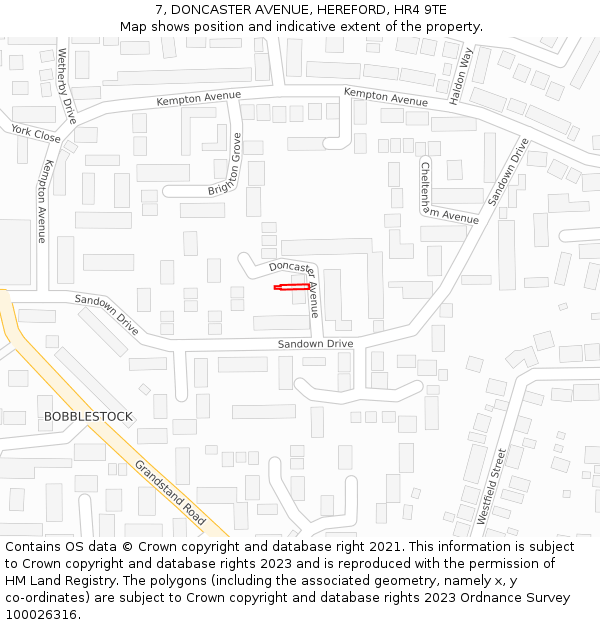 7, DONCASTER AVENUE, HEREFORD, HR4 9TE: Location map and indicative extent of plot