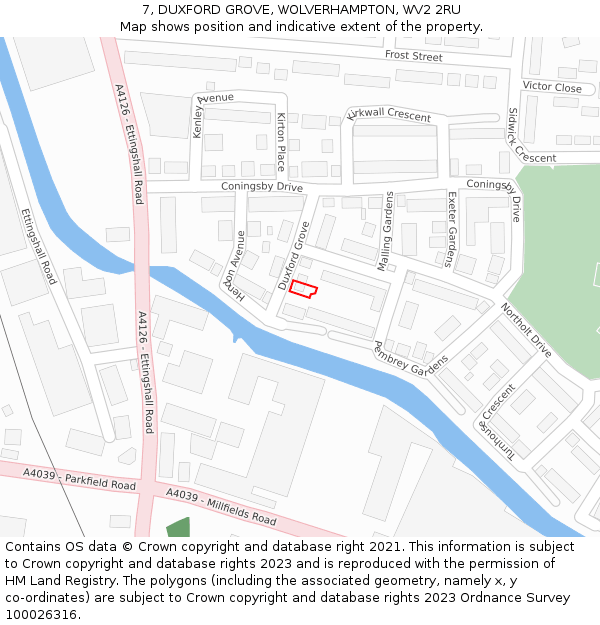 7, DUXFORD GROVE, WOLVERHAMPTON, WV2 2RU: Location map and indicative extent of plot