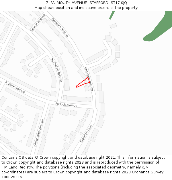 7, FALMOUTH AVENUE, STAFFORD, ST17 0JQ: Location map and indicative extent of plot