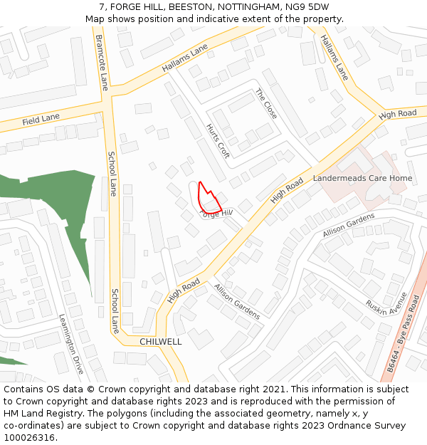 7, FORGE HILL, BEESTON, NOTTINGHAM, NG9 5DW: Location map and indicative extent of plot