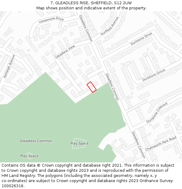 7, GLEADLESS RISE, SHEFFIELD, S12 2UW: Location map and indicative extent of plot