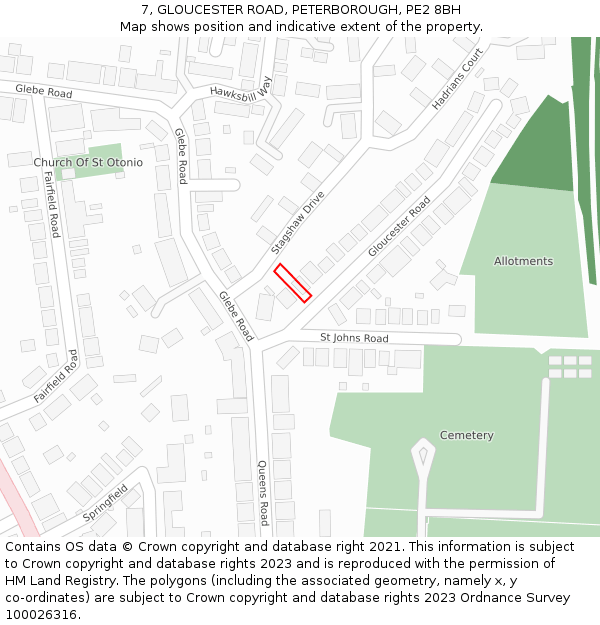 7, GLOUCESTER ROAD, PETERBOROUGH, PE2 8BH: Location map and indicative extent of plot