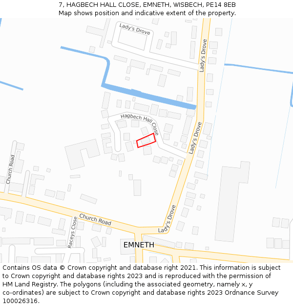 7, HAGBECH HALL CLOSE, EMNETH, WISBECH, PE14 8EB: Location map and indicative extent of plot