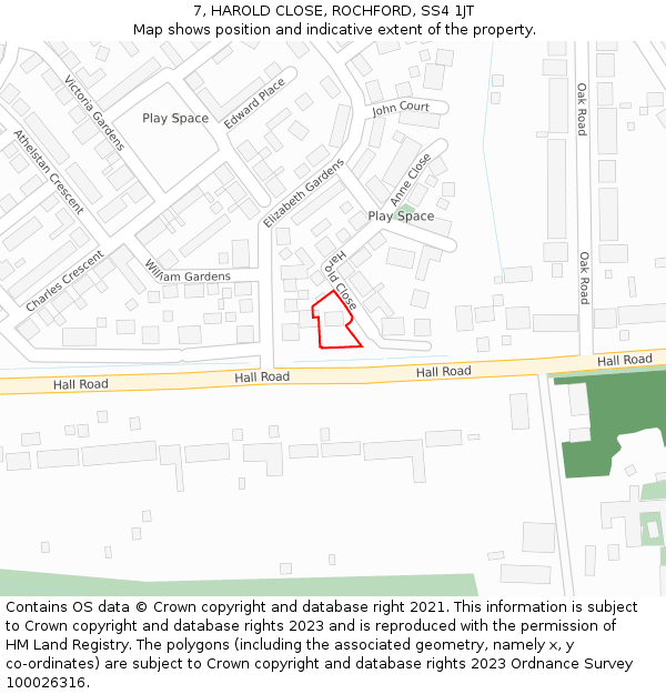 7, HAROLD CLOSE, ROCHFORD, SS4 1JT: Location map and indicative extent of plot