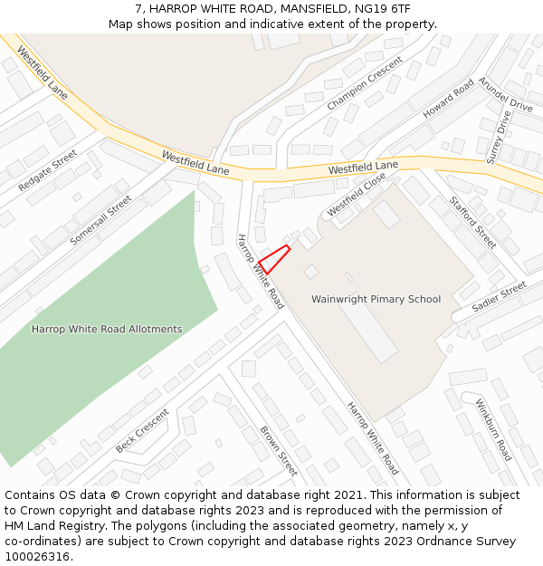 7, HARROP WHITE ROAD, MANSFIELD, NG19 6TF: Location map and indicative extent of plot