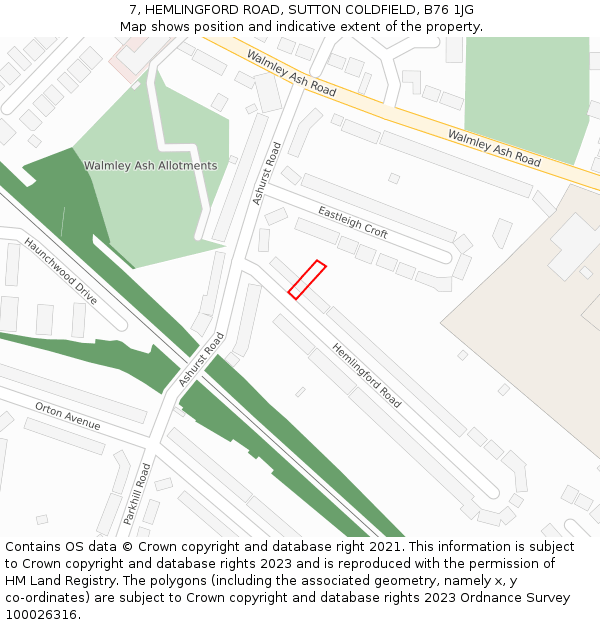 7, HEMLINGFORD ROAD, SUTTON COLDFIELD, B76 1JG: Location map and indicative extent of plot