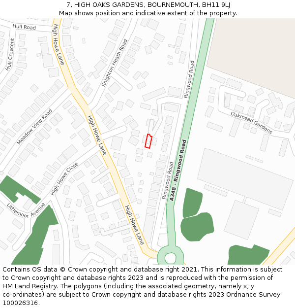 7, HIGH OAKS GARDENS, BOURNEMOUTH, BH11 9LJ: Location map and indicative extent of plot