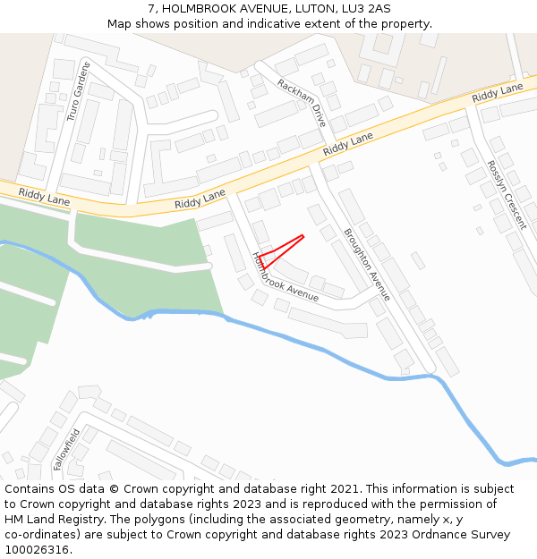 7, HOLMBROOK AVENUE, LUTON, LU3 2AS: Location map and indicative extent of plot