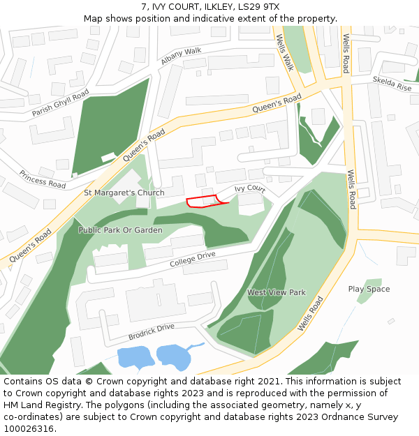 7, IVY COURT, ILKLEY, LS29 9TX: Location map and indicative extent of plot