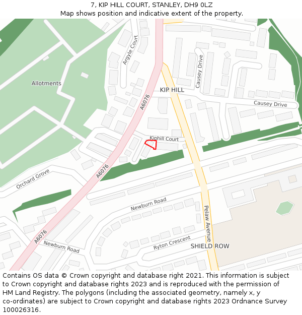 7, KIP HILL COURT, STANLEY, DH9 0LZ: Location map and indicative extent of plot