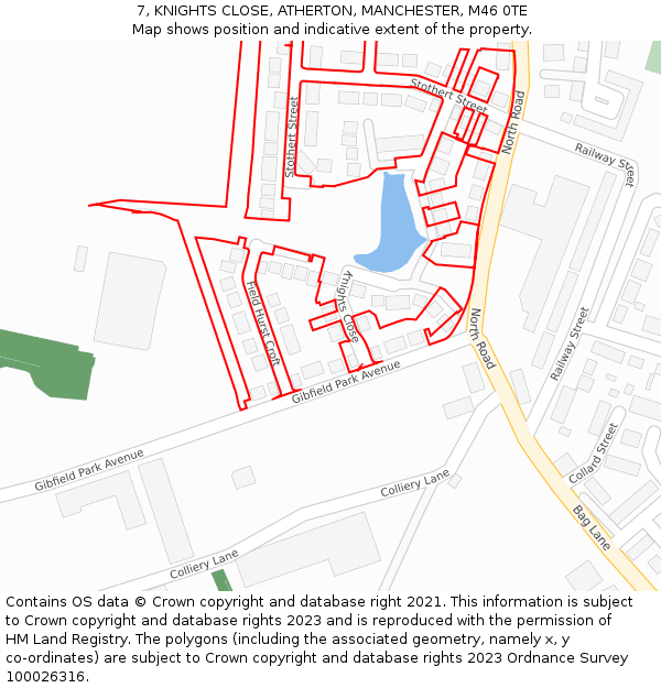 7, KNIGHTS CLOSE, ATHERTON, MANCHESTER, M46 0TE: Location map and indicative extent of plot