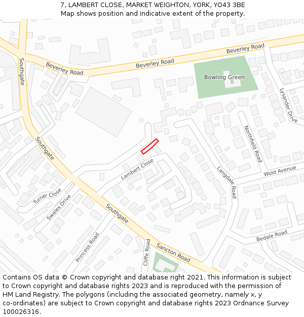 7, LAMBERT CLOSE, MARKET WEIGHTON, YORK, YO43 3BE: Location map and indicative extent of plot