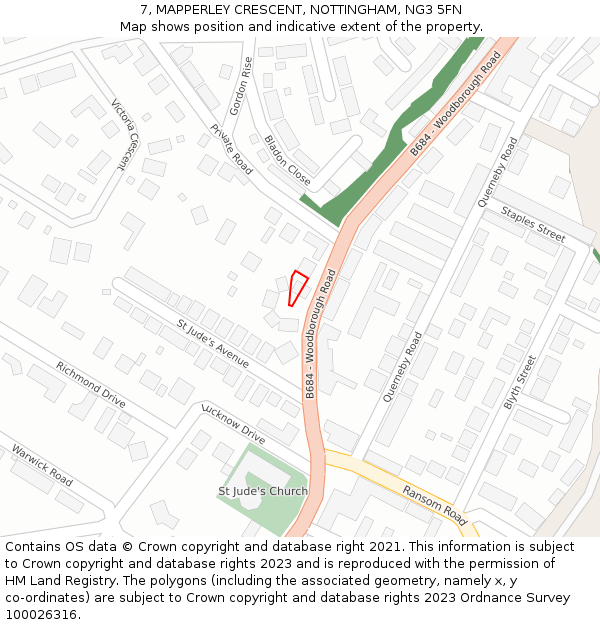 7, MAPPERLEY CRESCENT, NOTTINGHAM, NG3 5FN: Location map and indicative extent of plot