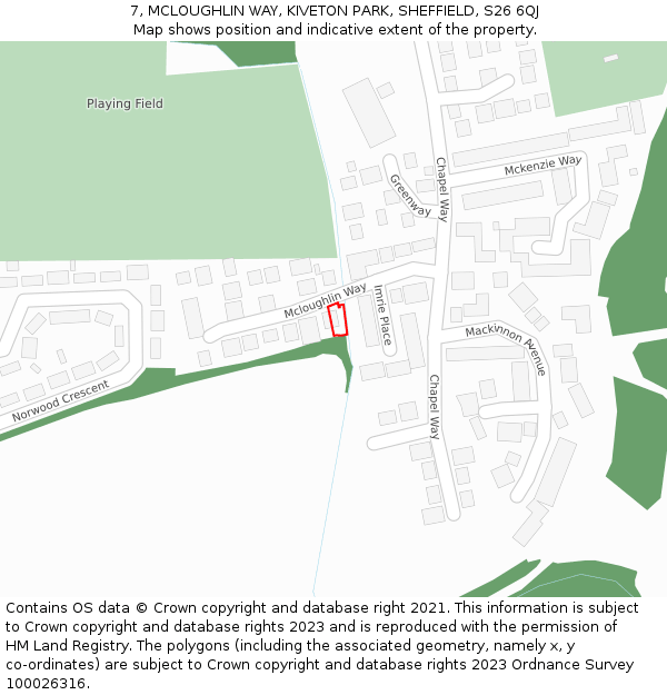 7, MCLOUGHLIN WAY, KIVETON PARK, SHEFFIELD, S26 6QJ: Location map and indicative extent of plot