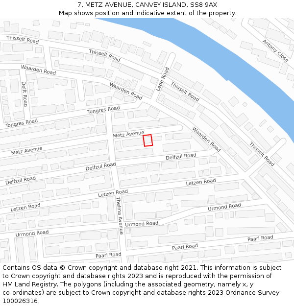 7, METZ AVENUE, CANVEY ISLAND, SS8 9AX: Location map and indicative extent of plot