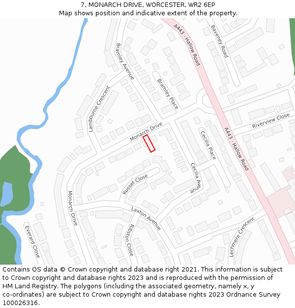 7, MONARCH DRIVE, WORCESTER, WR2 6EP: Location map and indicative extent of plot