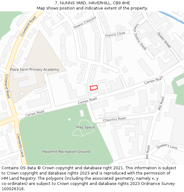7, NUNNS YARD, HAVERHILL, CB9 8HE: Location map and indicative extent of plot