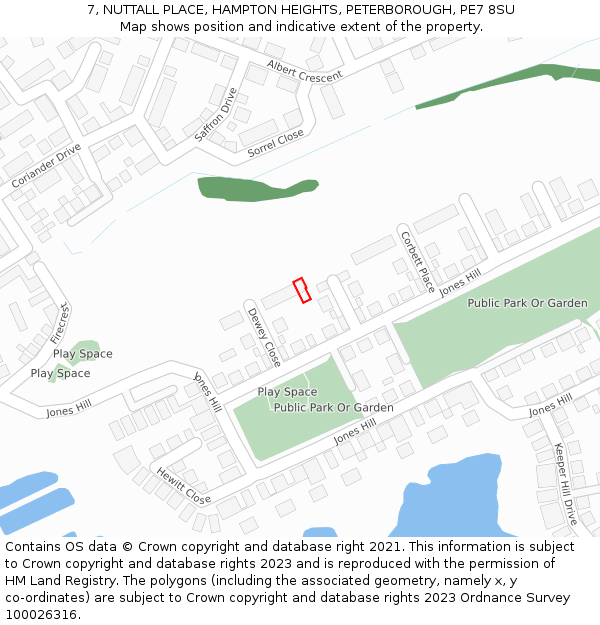 7, NUTTALL PLACE, HAMPTON HEIGHTS, PETERBOROUGH, PE7 8SU: Location map and indicative extent of plot