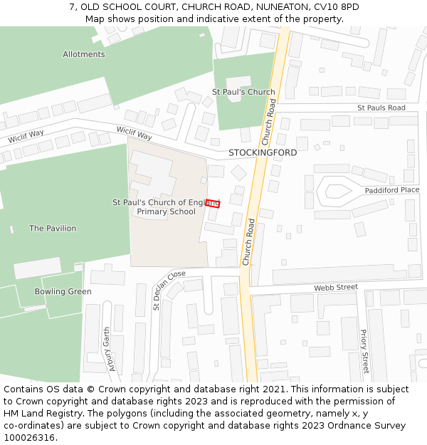 7, OLD SCHOOL COURT, CHURCH ROAD, NUNEATON, CV10 8PD: Location map and indicative extent of plot