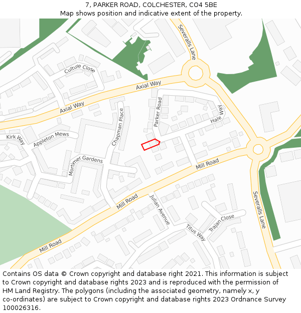 7, PARKER ROAD, COLCHESTER, CO4 5BE: Location map and indicative extent of plot