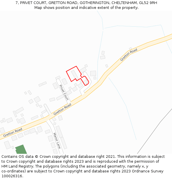 7, PRIVET COURT, GRETTON ROAD, GOTHERINGTON, CHELTENHAM, GL52 9RH: Location map and indicative extent of plot